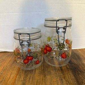 Vintage Glass Canisters Jars 1L & 3/4L Spice of Life Hinged Set of 2
